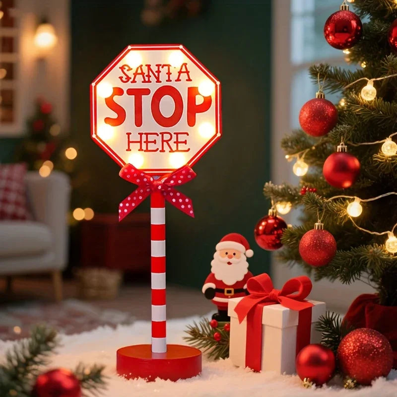 Plastic Christmas LED Sign with Santa Claus & 