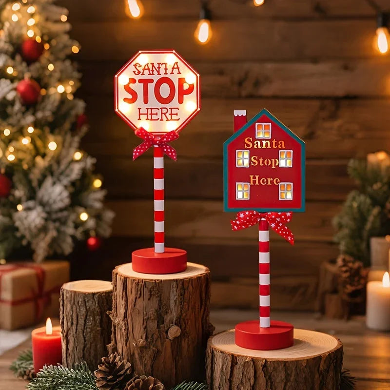 Plastic Christmas LED Sign with Santa Claus & 