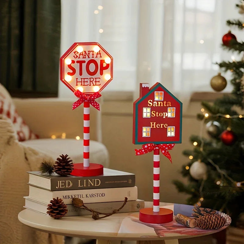 Plastic Christmas LED Sign with Santa Claus & 