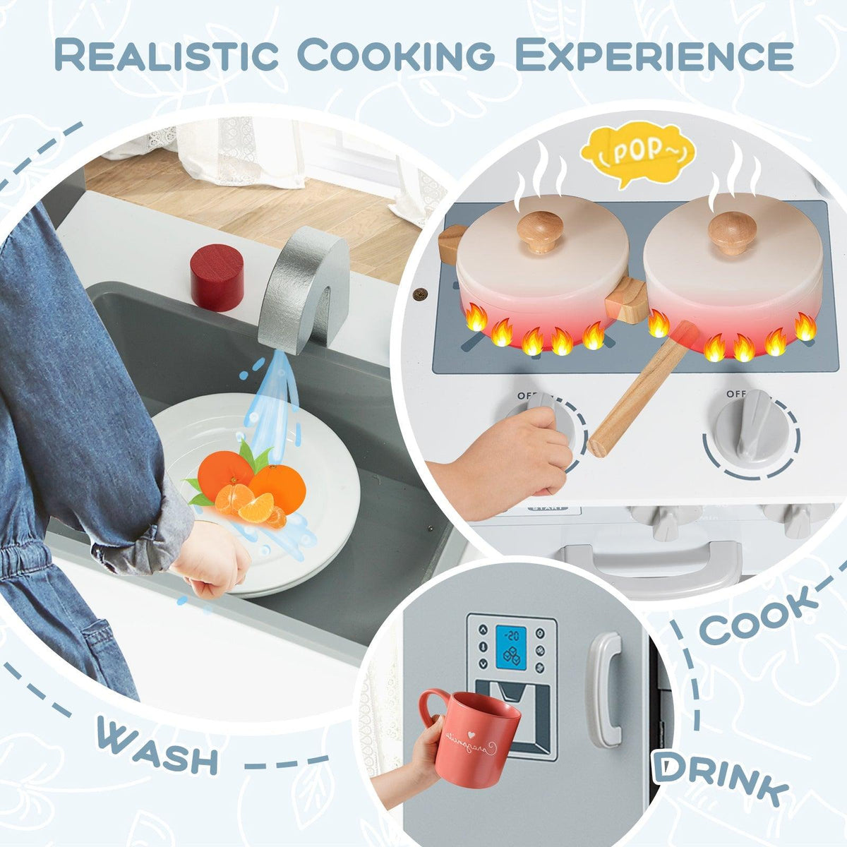 Kids Pretend Play Kitchen Cooking Set with Simulated Sound