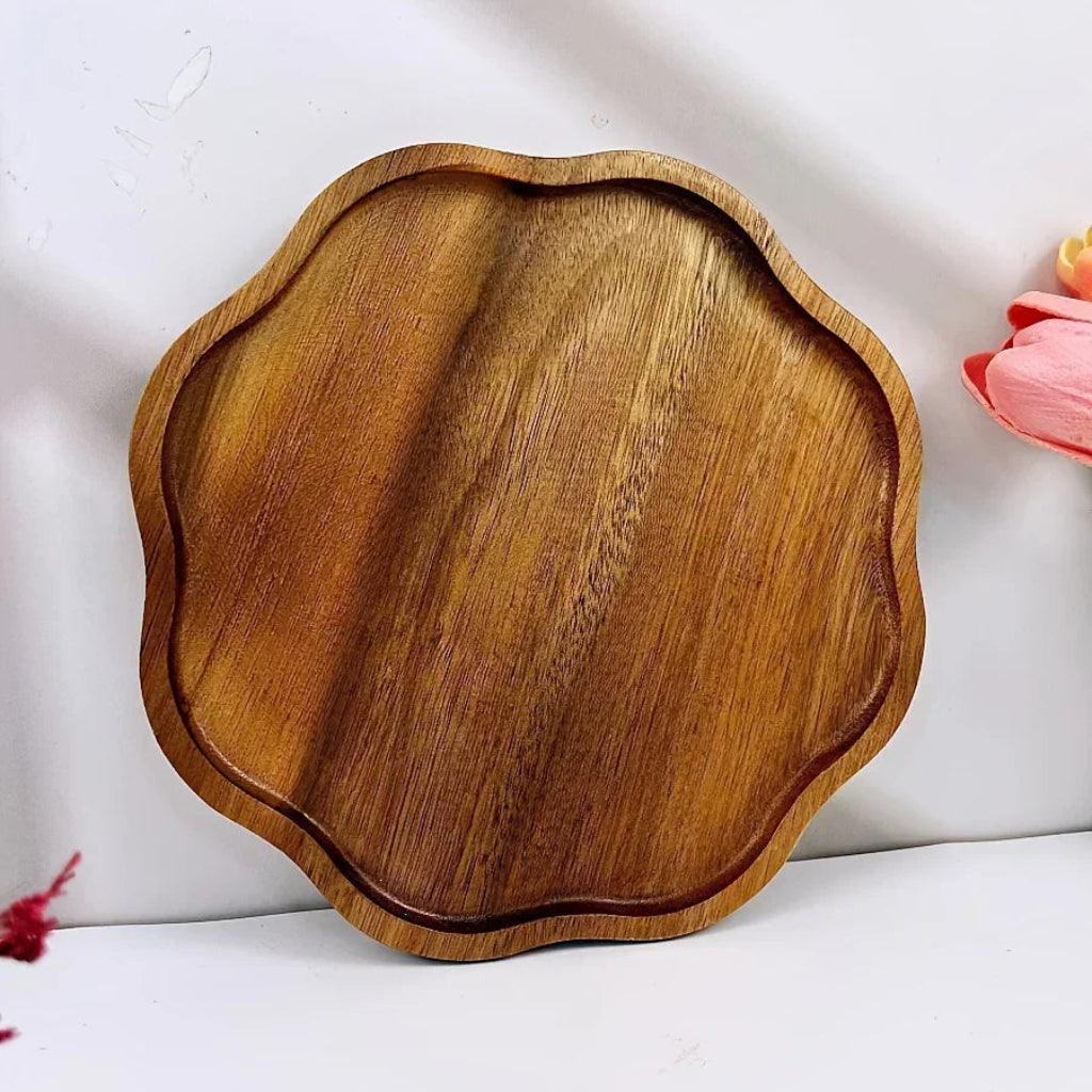 Plum Blossom Acacia Wood Serving Tray for Kitchen and Home Hosting