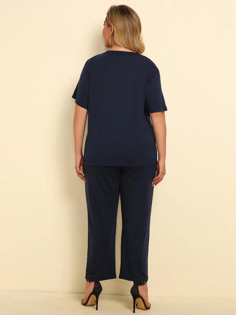 Plus Size PEACE FOREVER Short Sleeve Top and Pants Set