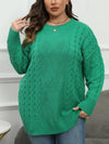 Plus Size Round Neck Long Sleeve Sweater - Dark Green / 3XL