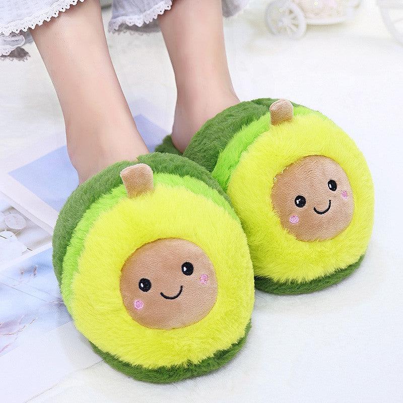 Plush Avocado Slippers Fruit Toys Cute Warm Winter Shoes Women Indoor Household Slippers With Fuzzy Plush Faux Fur Comfy Memory Foam Slip On House Shoes