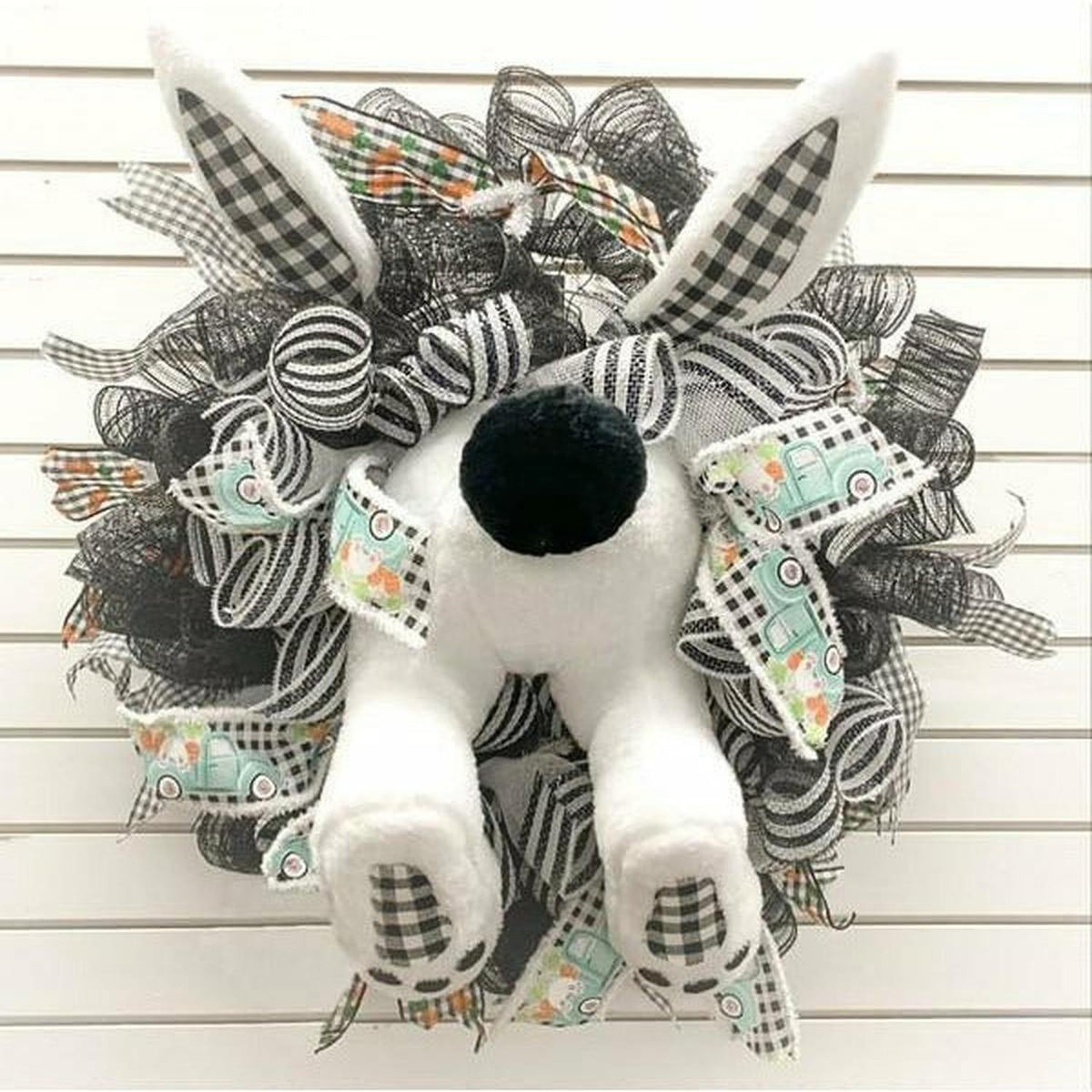 Plush Bunny Wreath Accent: Black & White