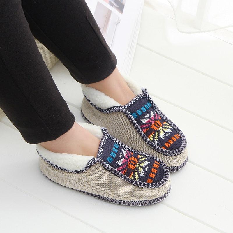 Plush Slippers Winter Warm Sun Flower Knitted Home Slippers Soft Bottom Cotton Women Slippers Women's Comfy House Slippers With Fur Lining Memory Foam Slip On House Shoes
