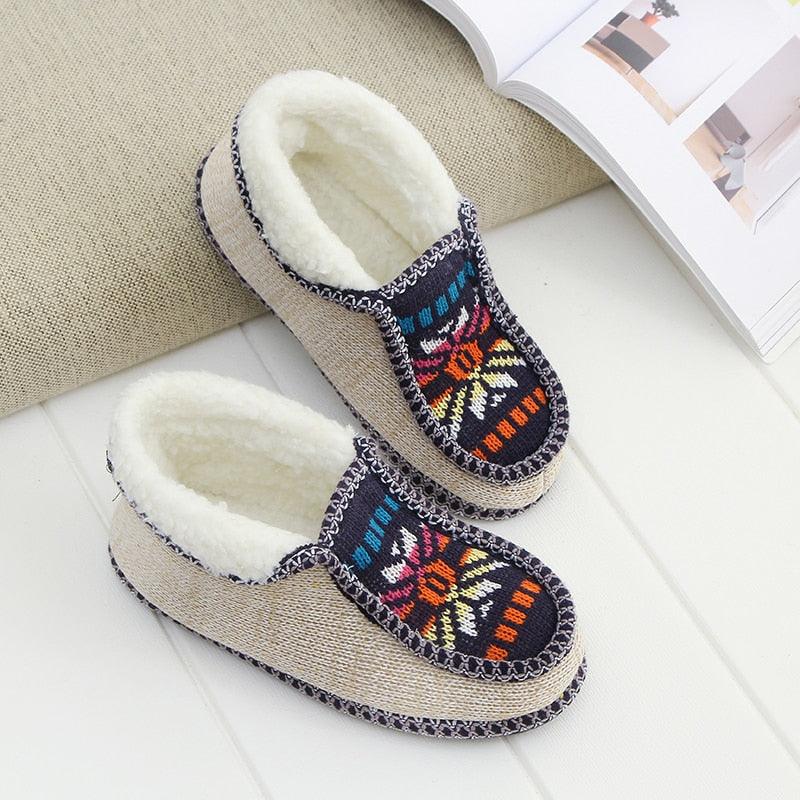 Plush Slippers Winter Warm Sun Flower Knitted Home Slippers Soft Bottom Cotton Women Slippers Women's Comfy House Slippers With Fur Lining Memory Foam Slip On House Shoes