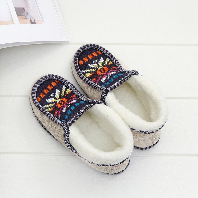 Plush Slippers Winter Warm Sun Flower Knitted Home Slippers Soft Bottom Cotton Women Slippers Women's Comfy House Slippers With Fur Lining Memory Foam Slip On House Shoes