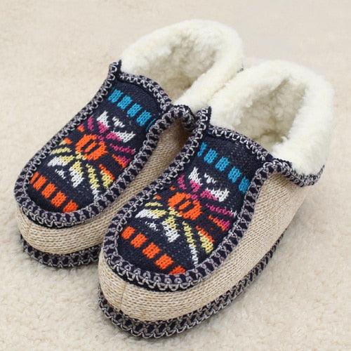 Plush Slippers Winter Warm Sun Flower Knitted Home Slippers Soft Bottom Cotton Women Slippers Women's Comfy House Slippers With Fur Lining Memory Foam Slip On House Shoes