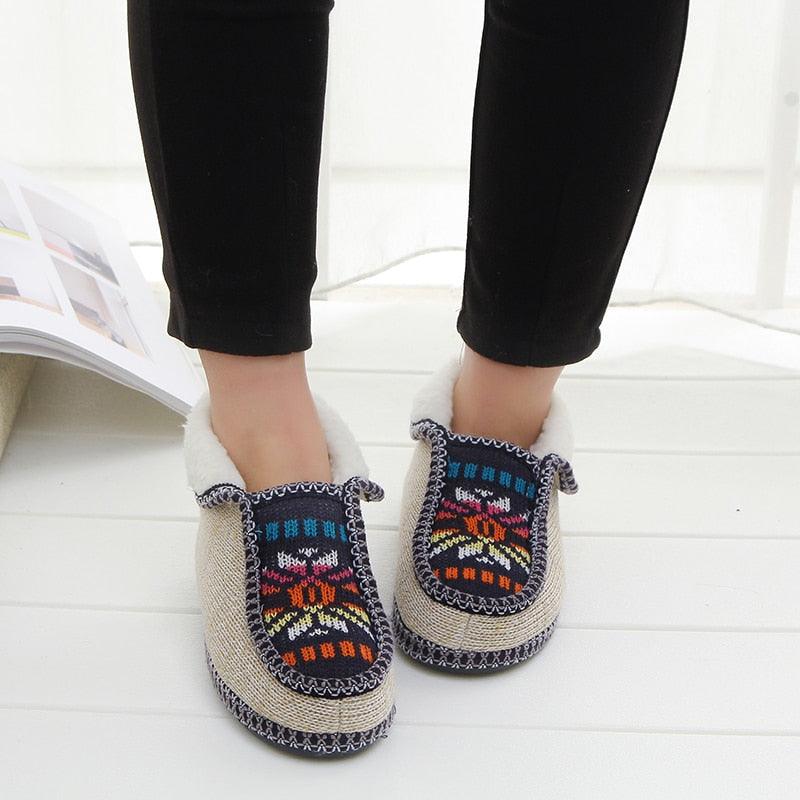 Plush Slippers Winter Warm Sun Flower Knitted Home Slippers Soft Bottom Cotton Women Slippers Women's Comfy House Slippers With Fur Lining Memory Foam Slip On House Shoes