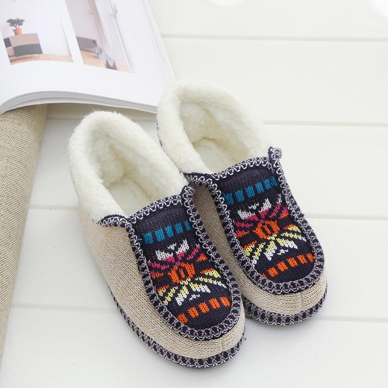 Plush Slippers Winter Warm Sun Flower Knitted Home Slippers Soft Bottom Cotton Women Slippers Women's Comfy House Slippers With Fur Lining Memory Foam Slip On House Shoes