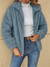 Plush Zip Up Long Sleeve Jacket - Light Blue / S