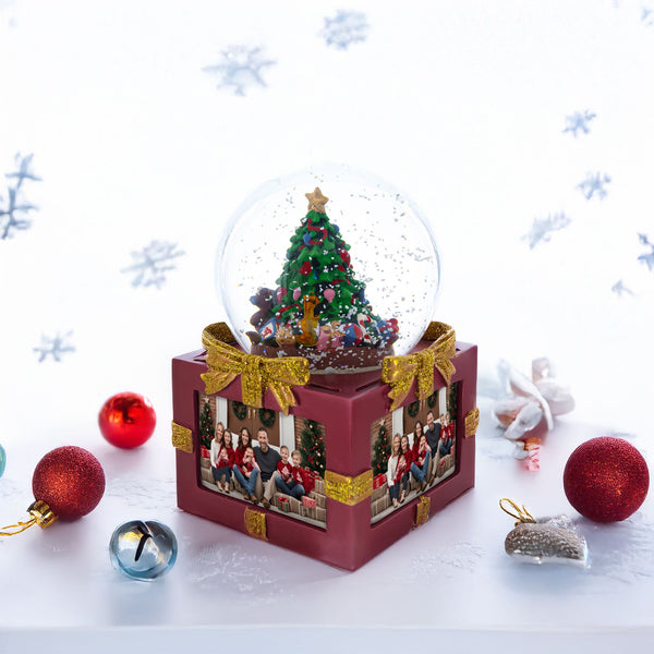 Four-Sided Picture Frame Christmas Tree Musical Water Snow Globe