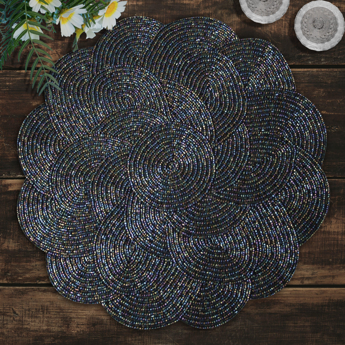 Beaded Placemats - Handmade Round Embroidered Table Mats With Satin Backing