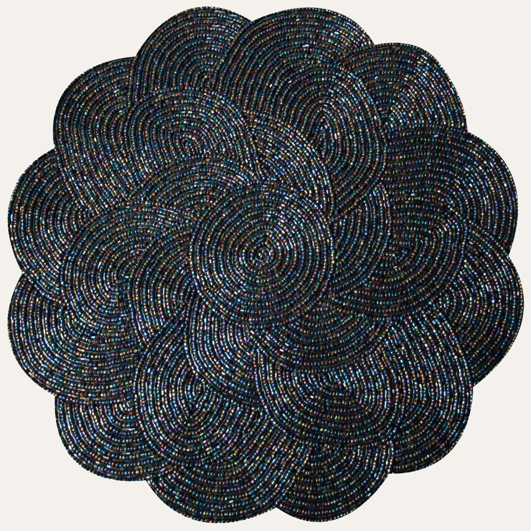 Beaded Placemats - Handmade Round Embroidered Table Mats With Satin Backing