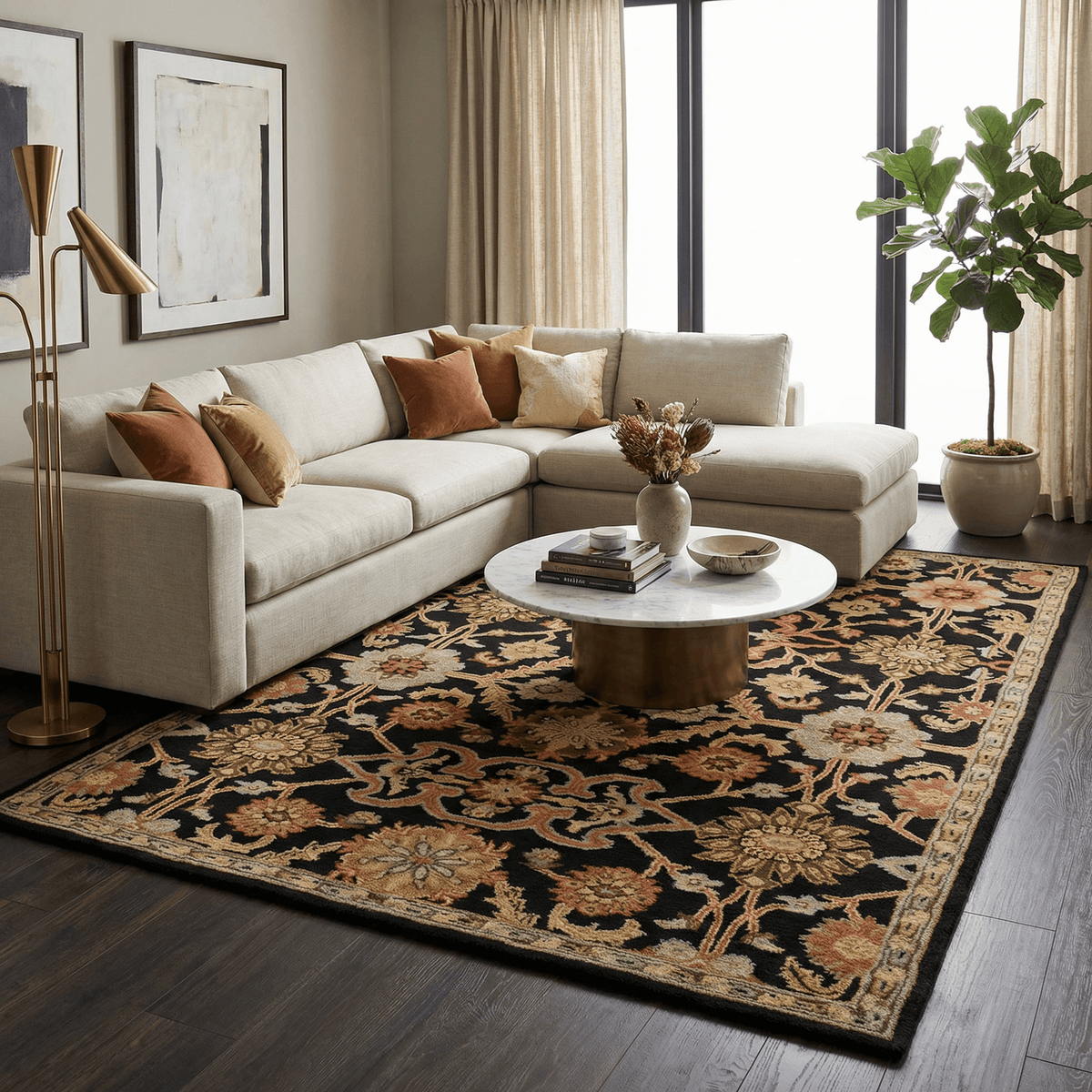 Salix Hand Tufted Black Wool Rug