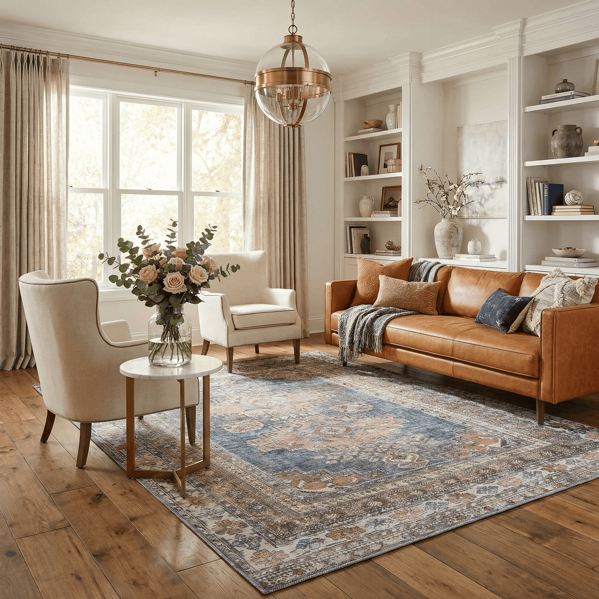 Baltinglass Rust & Blue Washable Area Rug - Clearance