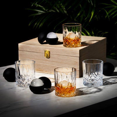 8-Piece Ice Sphere Mold and Crystal Rocks Glass Gift Set