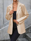 Pocketed Button Up Collared Neck Blazer - Tan / S