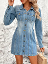 Pocketed Button Up Long Sleeve Denim Dress - Medium / L