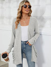 Pocketed Open Front Long Sleeve Cardigan - Light Gray / M