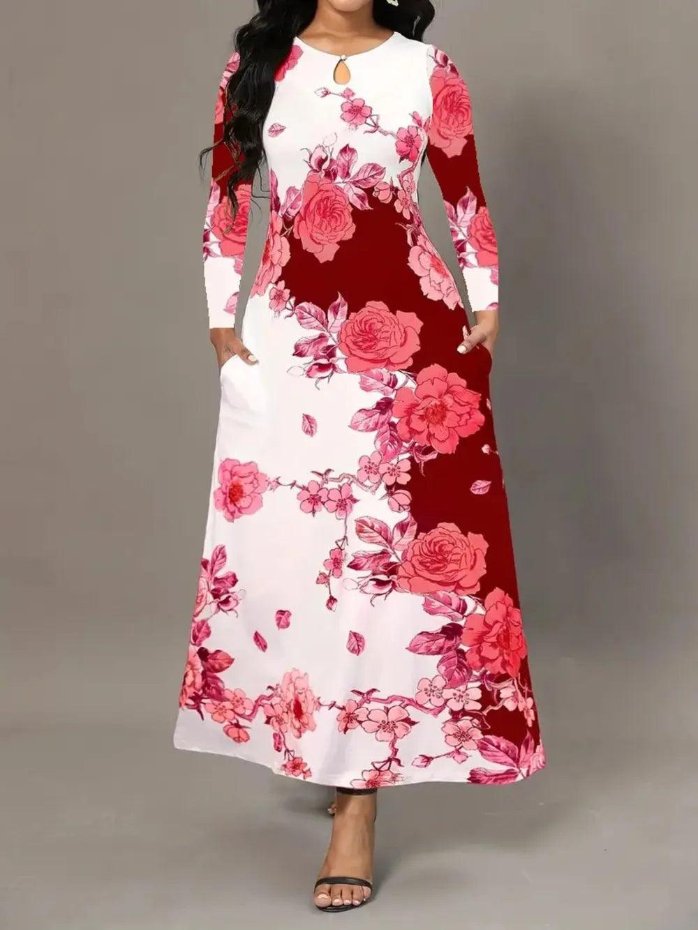 Pocketed Printed Long Sleeve Dress