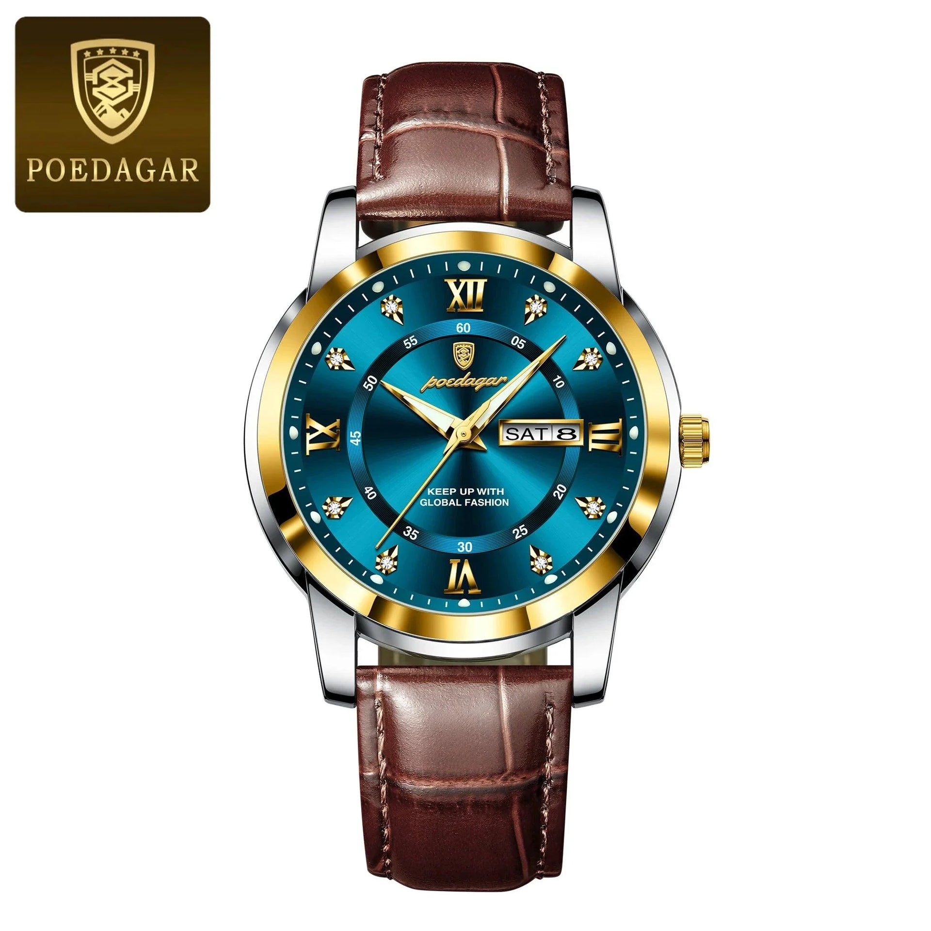 POEDAGAR Luxury Men's Quartz Watch - Waterproof, Luminous, Date Display, High-Quality Leather Strap, Sporty Design