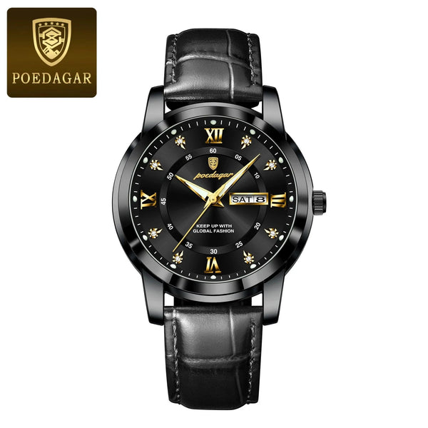 POEDAGAR Luxury Men's Quartz Watch - Waterproof, Luminous, Date Display, High-Quality Leather Strap, Sporty Design