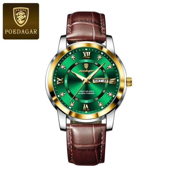 POEDAGAR Luxury Men's Quartz Watch - Waterproof, Luminous, Date Display, High-Quality Leather Strap, Sporty Design