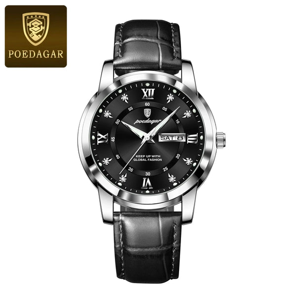 POEDAGAR Luxury Men's Quartz Watch - Waterproof, Luminous, Date Display, High-Quality Leather Strap, Sporty Design