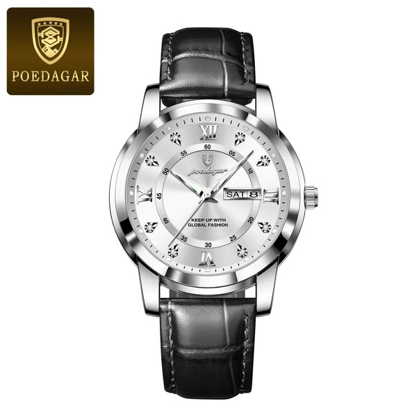 POEDAGAR Luxury Men's Quartz Watch - Waterproof, Luminous, Date Display, High-Quality Leather Strap, Sporty Design