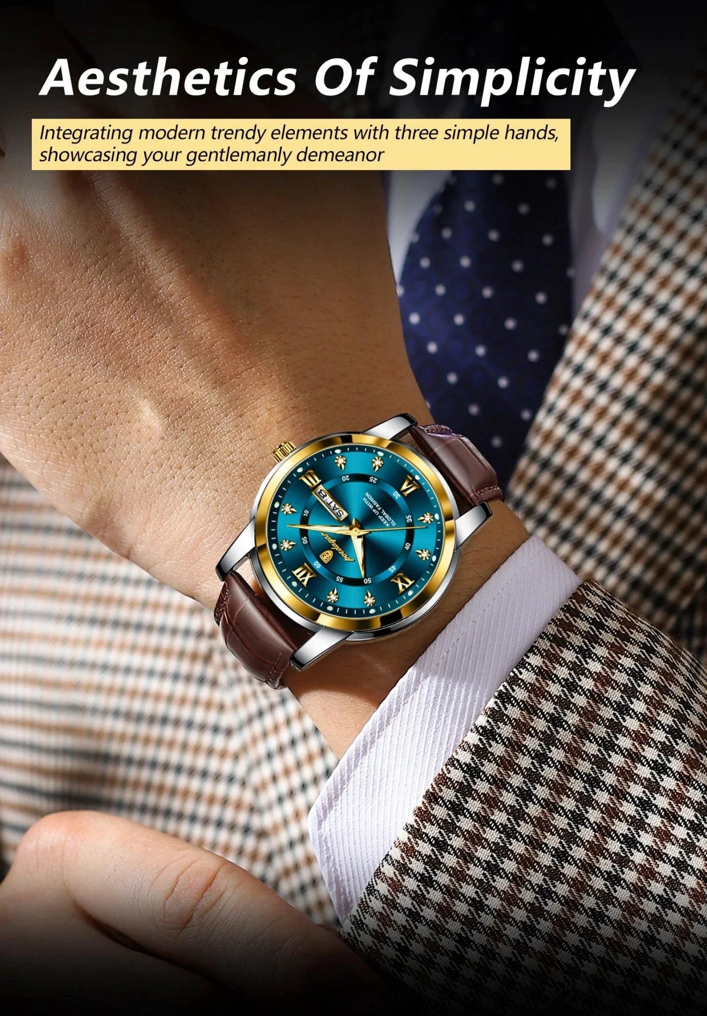 POEDAGAR Luxury Men's Quartz Watch - Waterproof, Luminous, Date Display, High-Quality Leather Strap, Sporty Design