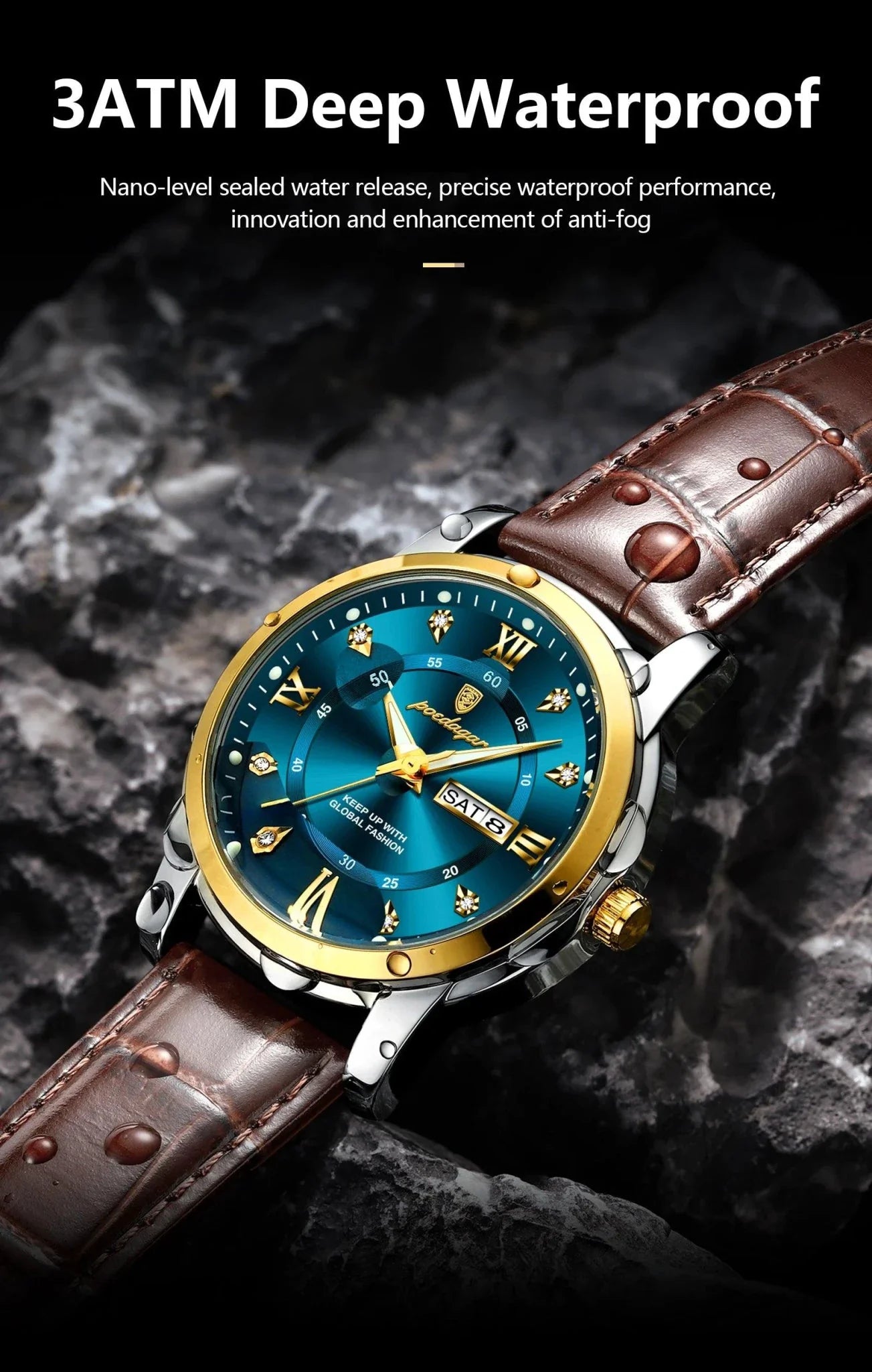 POEDAGAR Luxury Men's Quartz Watch - Waterproof, Luminous, Date Display, High-Quality Leather Strap, Sporty Design