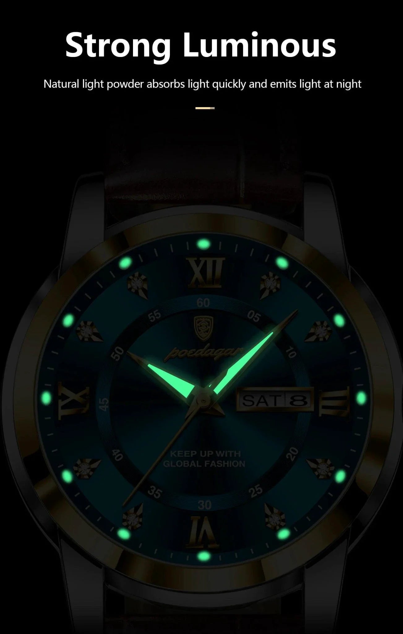 POEDAGAR Luxury Men's Quartz Watch - Waterproof, Luminous, Date Display, High-Quality Leather Strap, Sporty Design