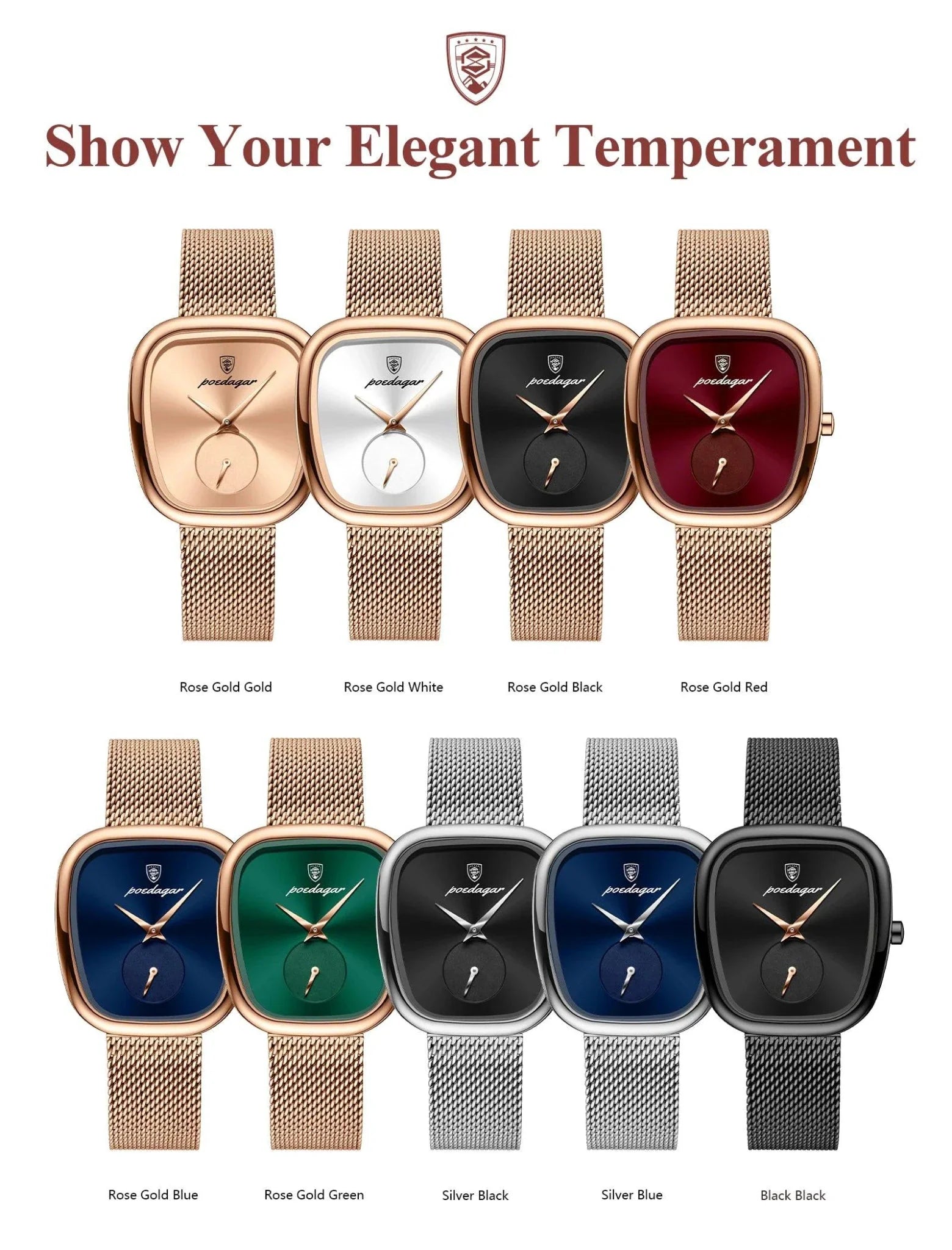 POEDAGAR Elegant Women's Mesh Watch - Waterproof Stainless Steel Quartz Timepiece for Stylish Ladies