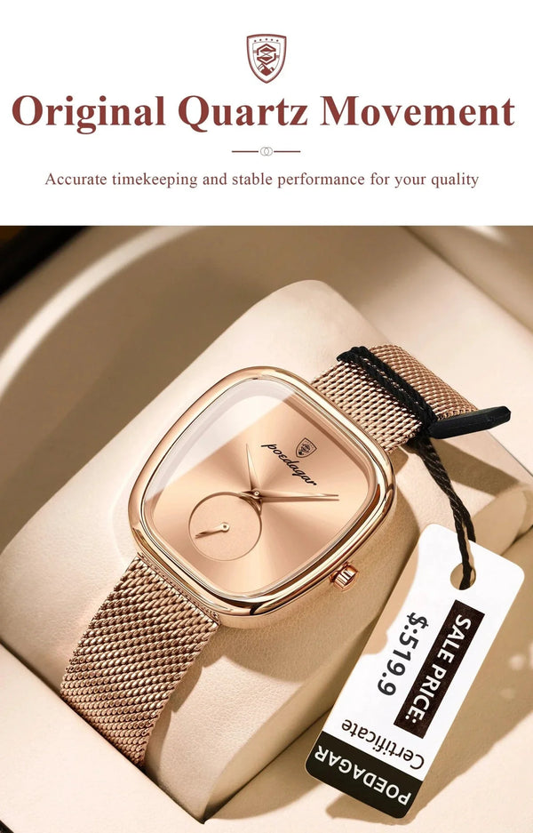 POEDAGAR Elegant Women's Mesh Watch - Waterproof Stainless Steel Quartz Timepiece for Stylish Ladies