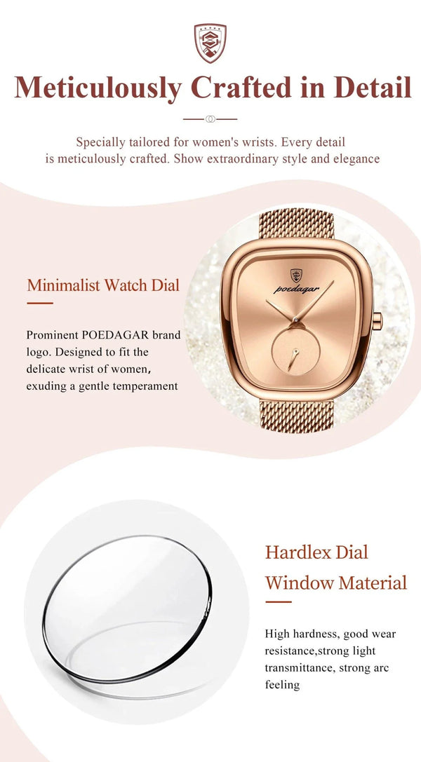 POEDAGAR Elegant Women's Mesh Watch - Waterproof Stainless Steel Quartz Timepiece for Stylish Ladies