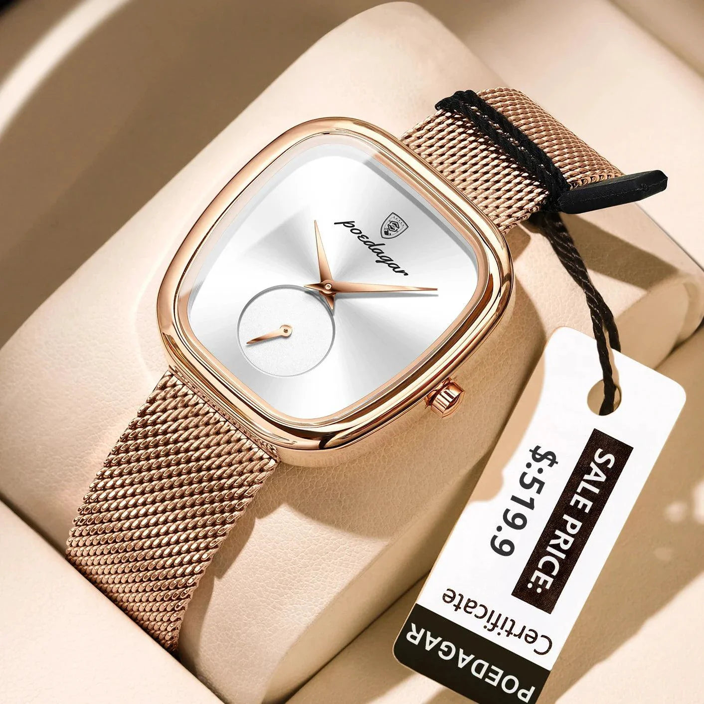 POEDAGAR Elegant Women's Mesh Watch - Waterproof Stainless Steel Quartz Timepiece for Stylish Ladies