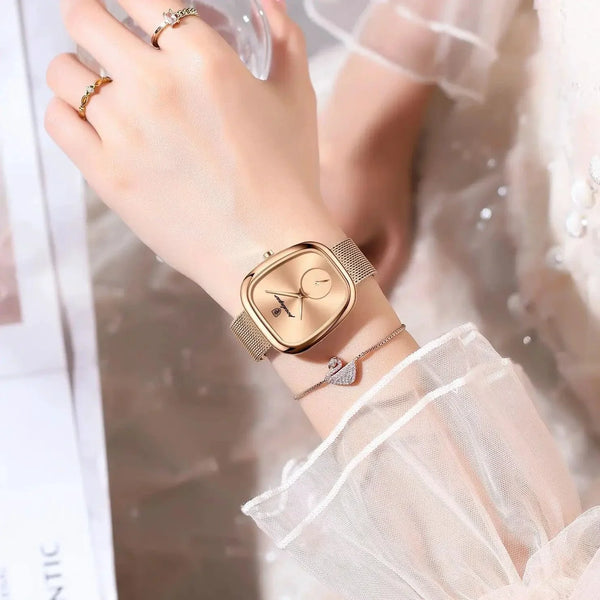 POEDAGAR Elegant Women's Mesh Watch - Waterproof Stainless Steel Quartz Timepiece for Stylish Ladies