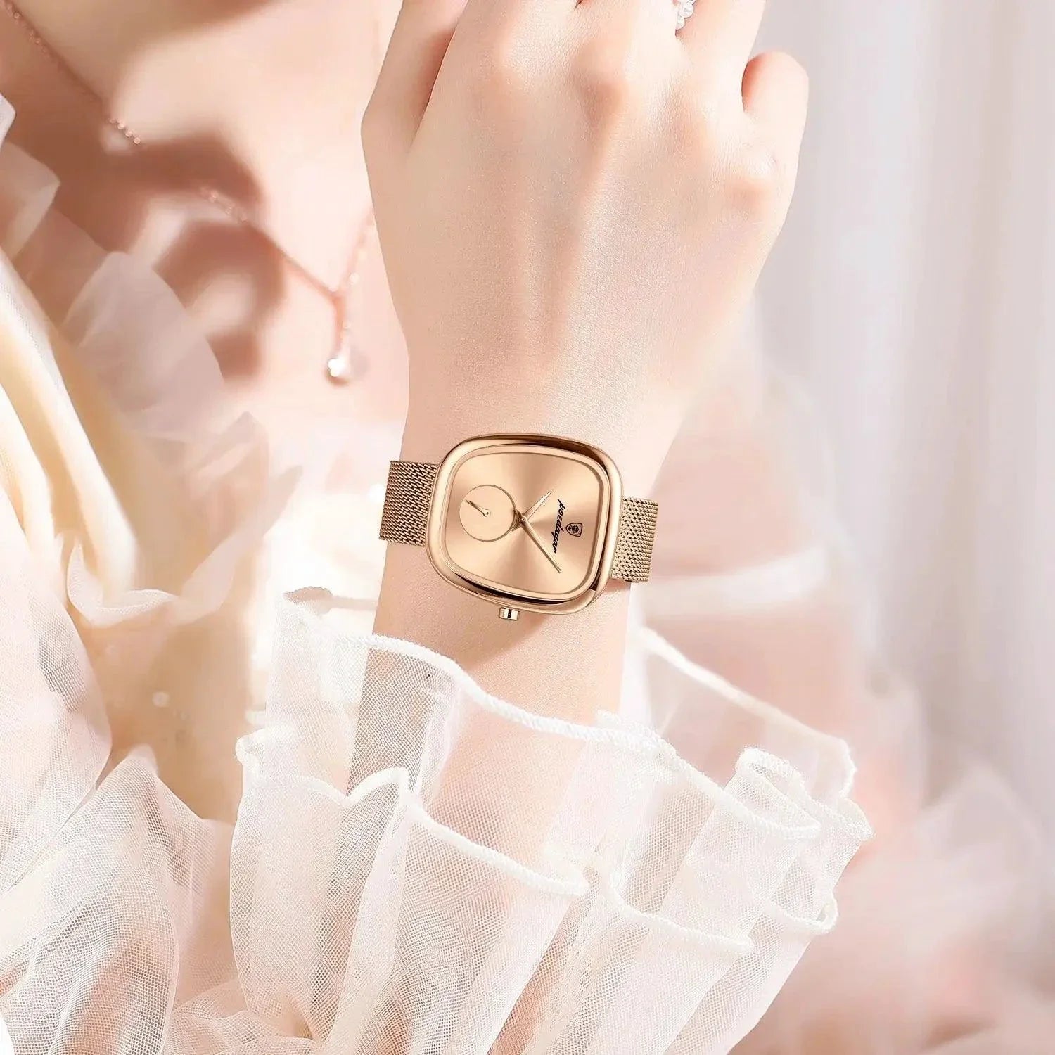 POEDAGAR Elegant Women's Mesh Watch - Waterproof Stainless Steel Quartz Timepiece for Stylish Ladies