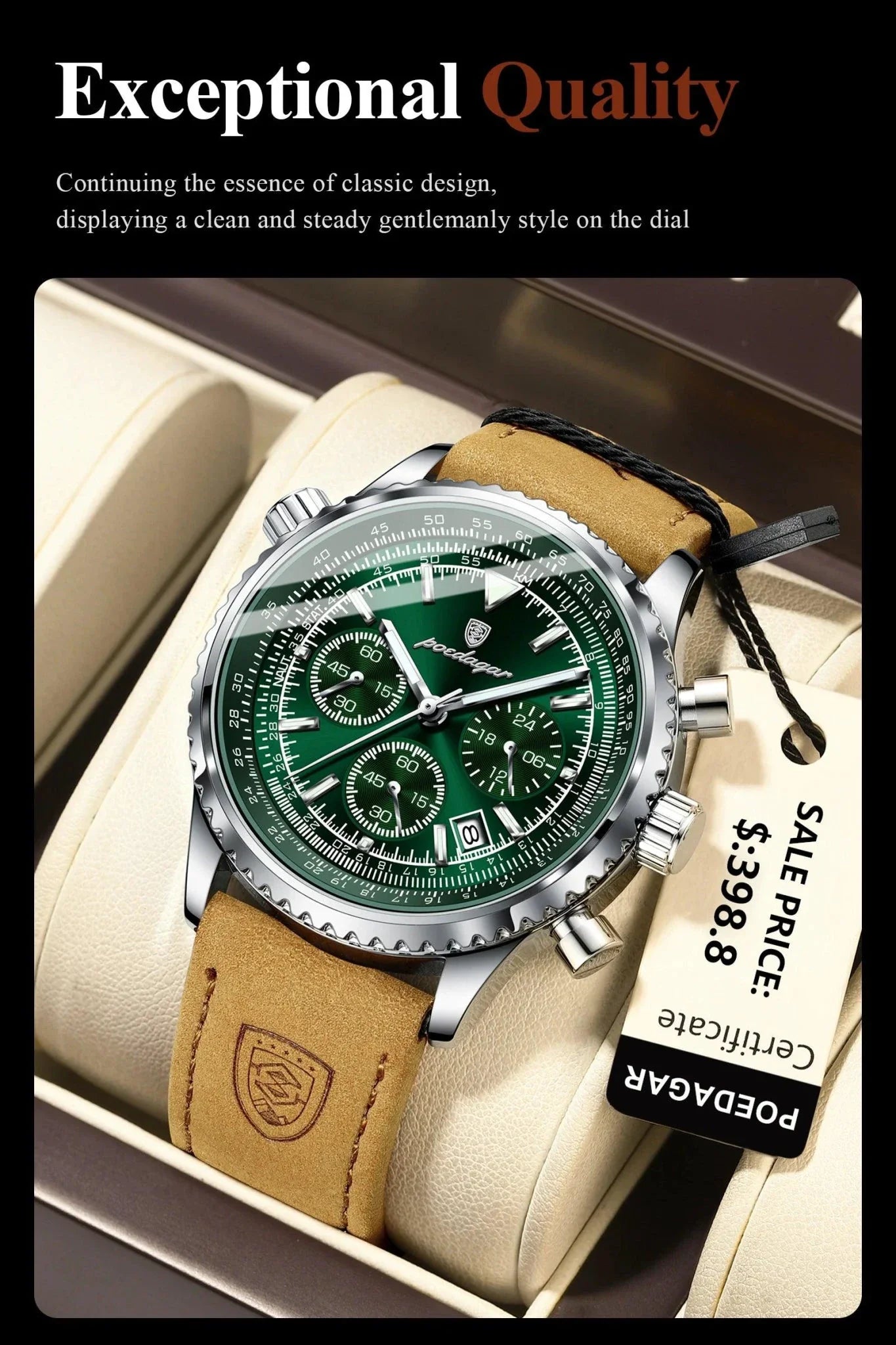 POEDAGAR Men's Luxury Quartz Chronograph Watch - Waterproof, Luminous, Leather - Military Sports Style