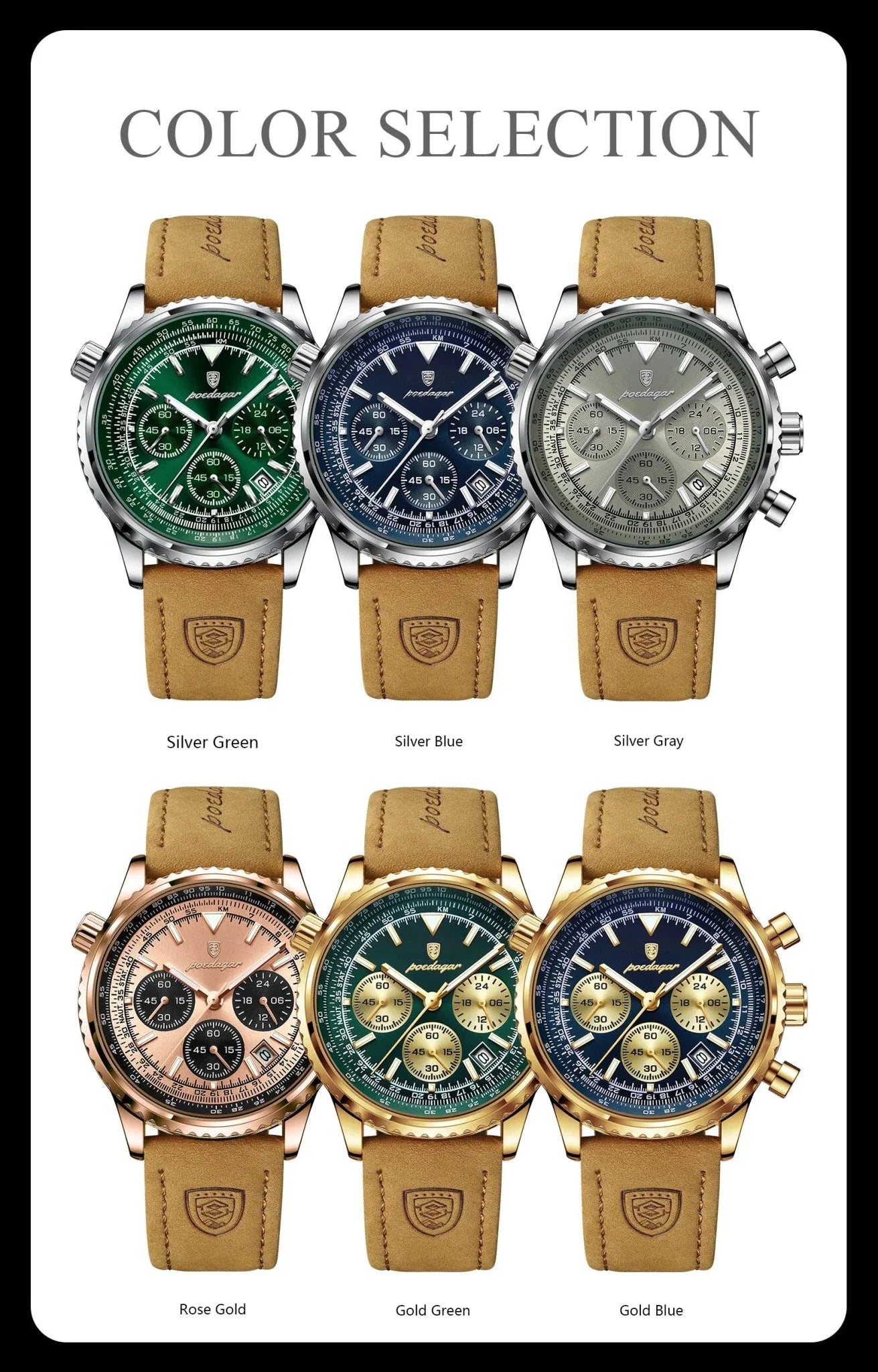 POEDAGAR Men's Luxury Quartz Chronograph Watch - Waterproof, Luminous, Leather - Military Sports Style