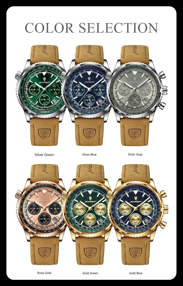 POEDAGAR Men's Luxury Quartz Chronograph Watch - Waterproof, Luminous, Leather - Military Sports Style