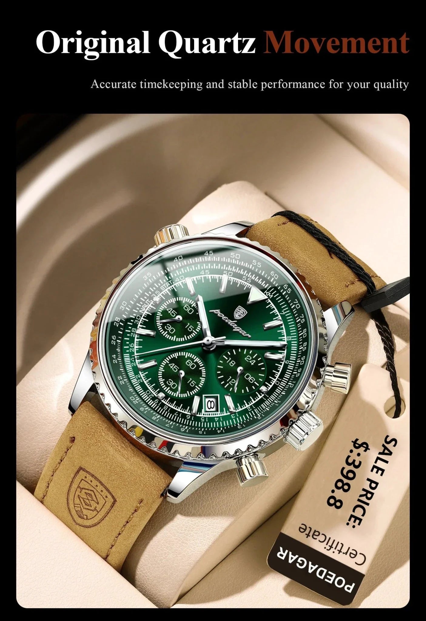 POEDAGAR Men's Luxury Quartz Chronograph Watch - Waterproof, Luminous, Leather - Military Sports Style