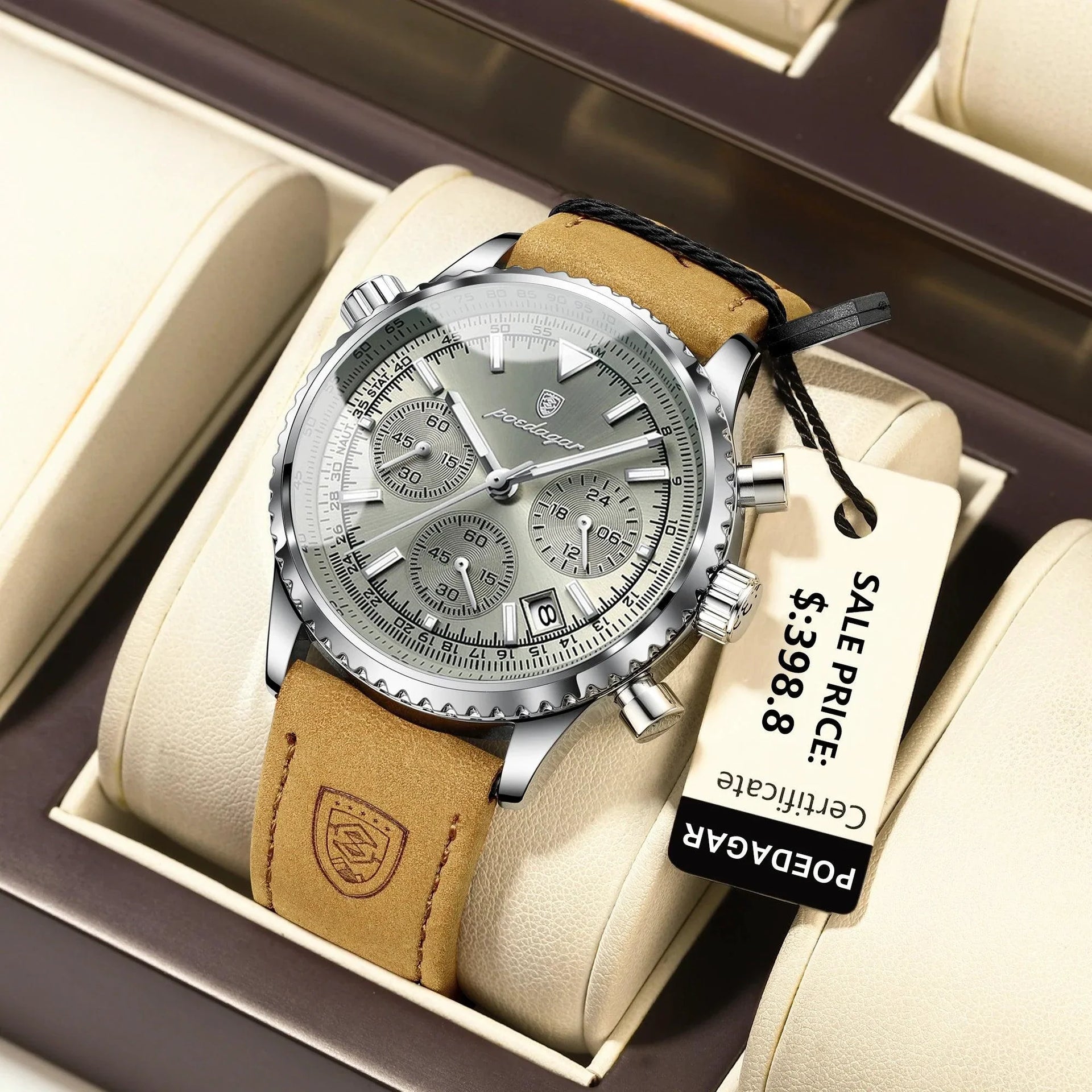 POEDAGAR Men's Luxury Quartz Chronograph Watch - Waterproof, Luminous, Leather - Military Sports Style