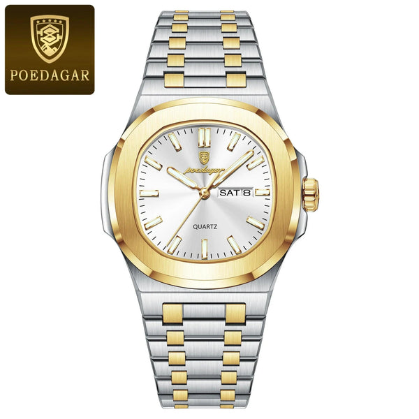 POEDAGAR Military Square Watch for Men - Waterproof, Luminous, Date & Week Display, Stainless Steel Quartz