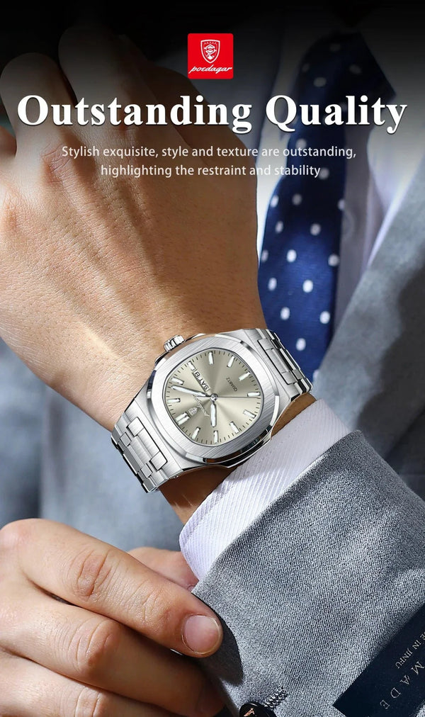 POEDAGAR Military Square Watch for Men - Waterproof, Luminous, Date & Week Display, Stainless Steel Quartz