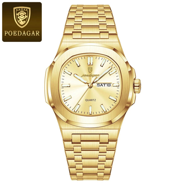 POEDAGAR Military Square Watch for Men - Waterproof, Luminous, Date & Week Display, Stainless Steel Quartz