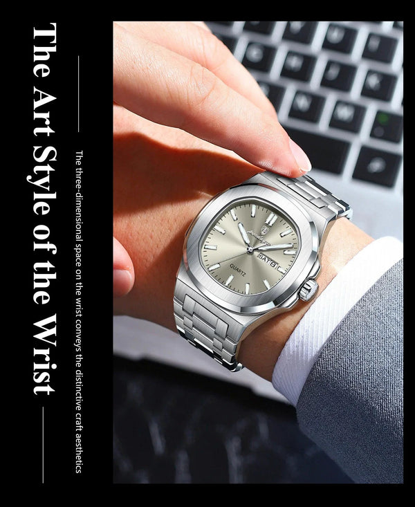 POEDAGAR Military Square Watch for Men - Waterproof, Luminous, Date & Week Display, Stainless Steel Quartz