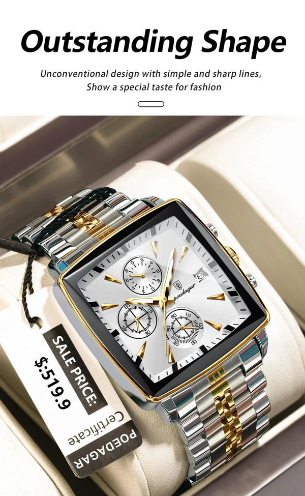 POEDAGAR Luxury Chronograph Men's Watch - Waterproof, Luminous, Stainless Steel, Sporty Design